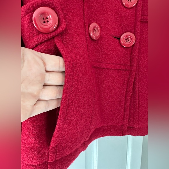 Ambition Crimson Button-Front Peacoat - Picture 3 of 9